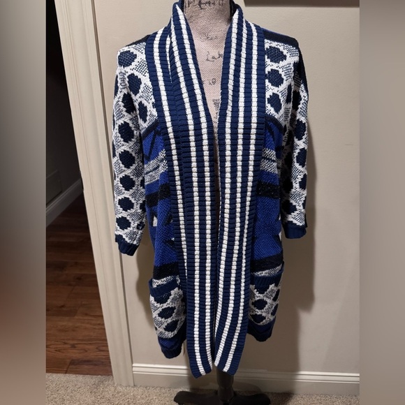 Lucky Brand Blue and White Knit Cardigan - Picture 4 of 8